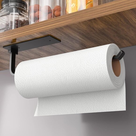 Paper Towel Holder - Self-Adhesive or Drilling, Matte Black - Picture 1 of 6